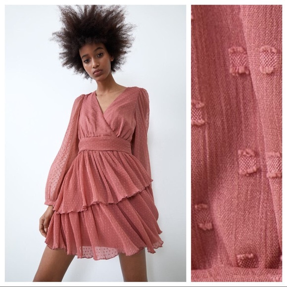 NEW Zara Pink Dotted Mesh Wrap Dress - Picture 5 of 6